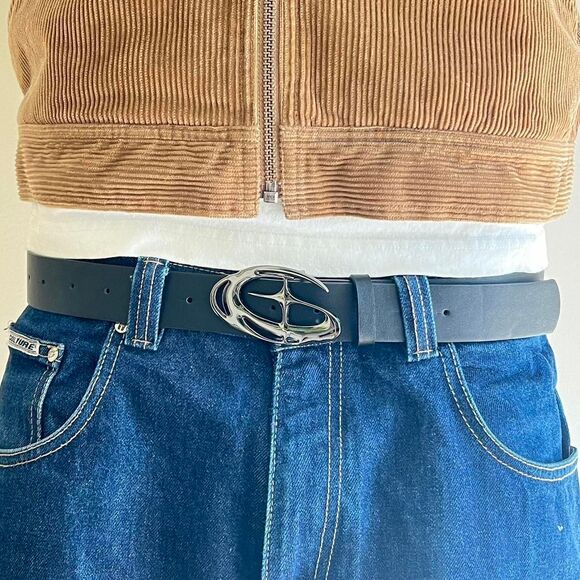 y2k 2000s chrome star futuristic cross emblem black grunge emo belt - Picture 5 of 7